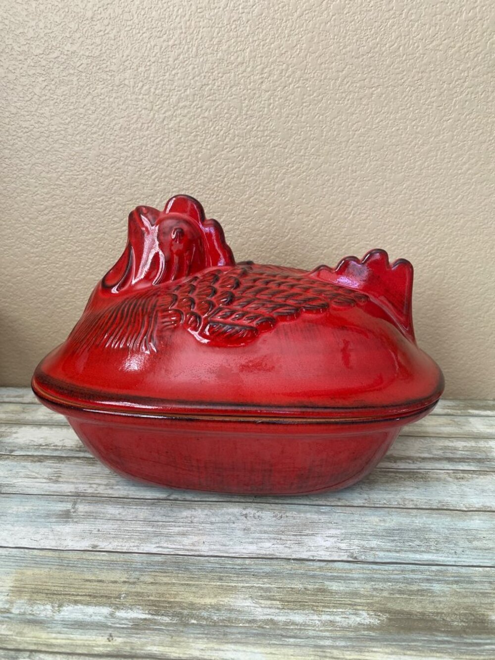 Tabularasa Ceramic Red Hen Roaster Casserole Pan Dish Vintage Italy – No Rack - Picture 4 of 10
